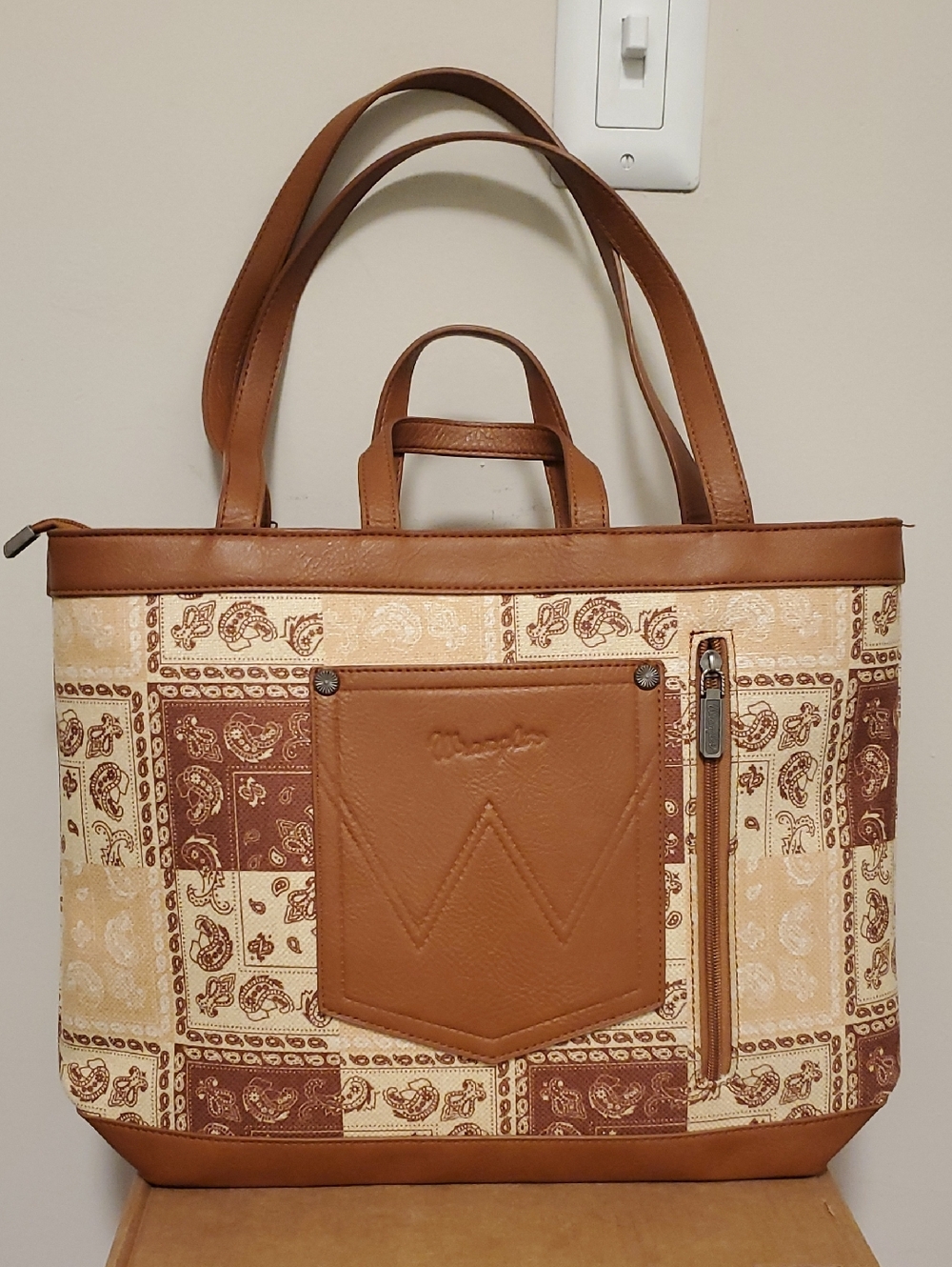 Wrangler Brown and Cream Patchwork Tote